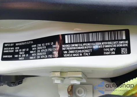 2018 Maserati Levante z USA, uszkodzony, nr VIN ZN661XUA8JX299277